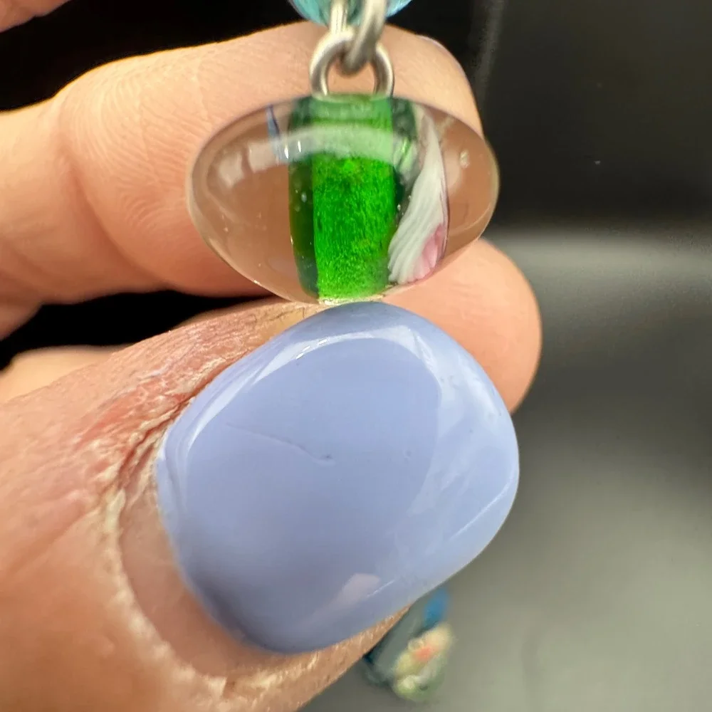 Lampwork Art Glass Bead Necklace Silver Tone Statement Premier Designs‎ 34in 79g